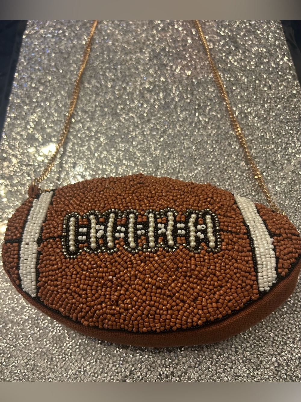 Beaded Football Crossbody Bag - Brown - Picture 2 of 4
